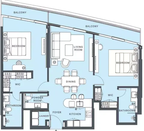 Plattegrond van 2 slaapkamers in Al Danah Residential Tower