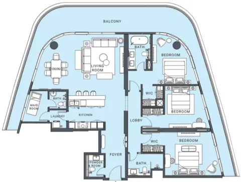 Plattegrond van 3 slaapkamers in Al Danah Residential Tower