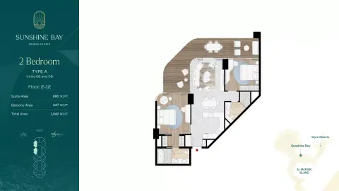 Plattegrond van 2 slaapkamers in Sunshine Bay