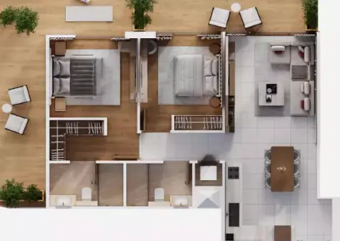 Plattegrond van 2 slaapkamers in Arthouse Residences