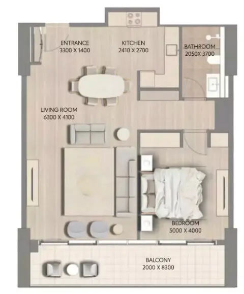 Plattegrond van 1 slaapkamer in Cape Hayat Phase 2 By Rak