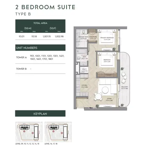 Plattegrond van 2 slaapkamers in Nura