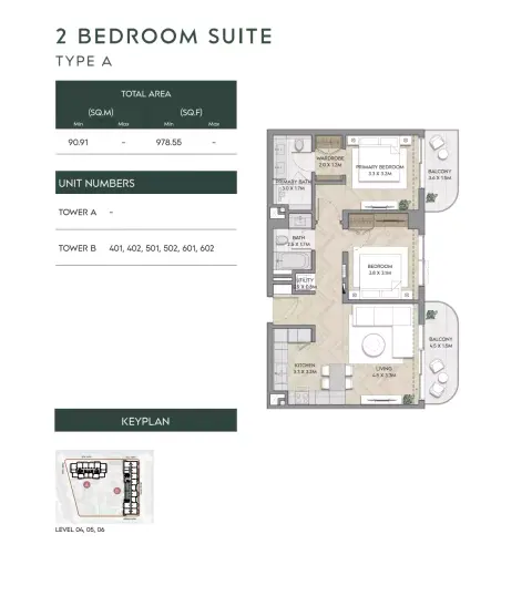 Plattegrond van 2 slaapkamers in Nura