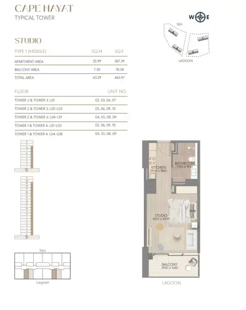 Plattegrond van Studio in Cape Hayat By Rak