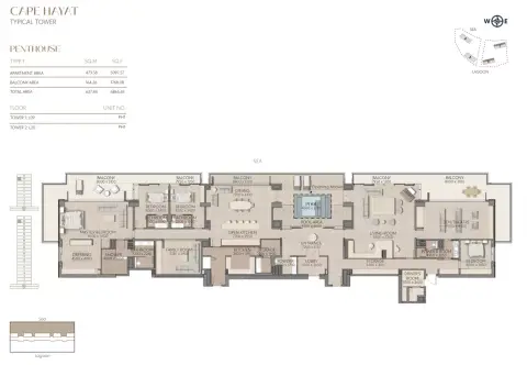 Plattegrond van 3 slaapkamers in Cape Hayat By Rak