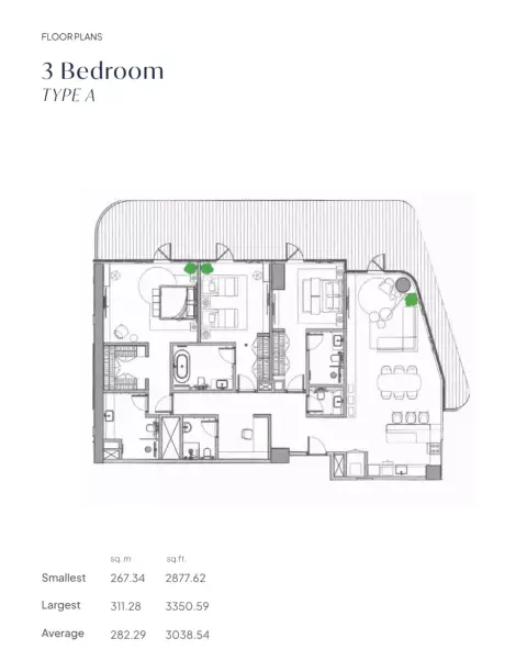 Plattegrond van 3 slaapkamers in Fortune Bay Residences