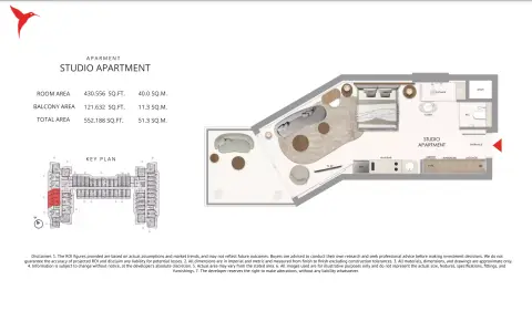 Plattegrond van Studio in The Unexpected Al Marjan Island Hotel & Residences