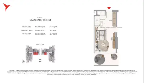 Plattegrond van 1 slaapkamer in The Unexpected Al Marjan Island Hotel & Residences