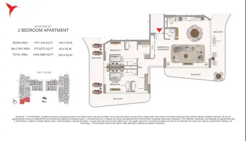 Plattegrond van 2 slaapkamers in The Unexpected Al Marjan Island Hotel & Residences