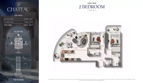 Plattegrond van 2 slaapkamers in Le Chateau