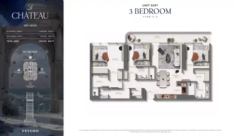Plattegrond van 3 slaapkamers in Le Chateau