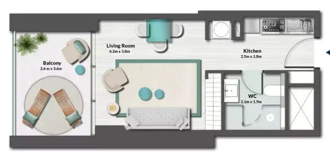 Plattegrond van Studio in Masa Residence
