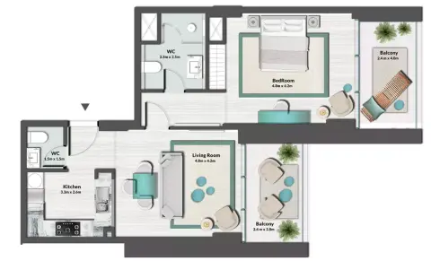 Plattegrond van 1 slaapkamer in Masa Residence