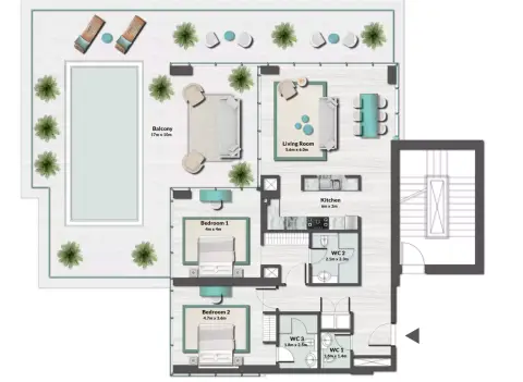 Plattegrond van 2 slaapkamers in Masa Residence