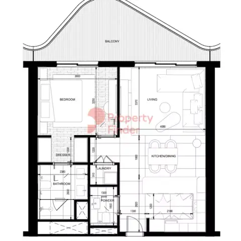 Plattegrond van 1 slaapkamer in Rosso Bay Residences