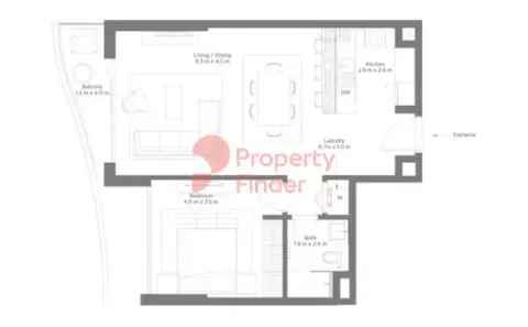 Plattegrond van 1 slaapkamer in Bay Residences