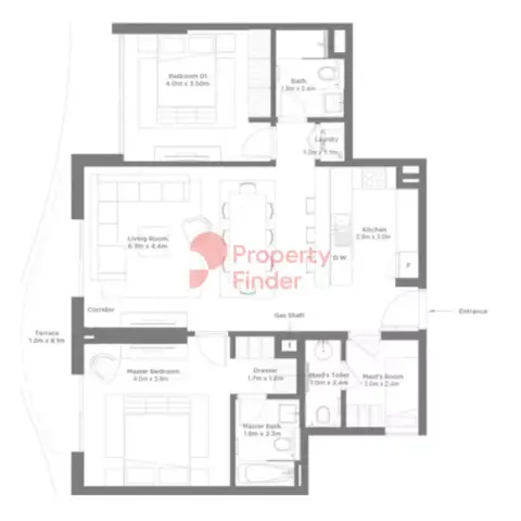Plattegrond van 2 slaapkamers in Bay Residences
