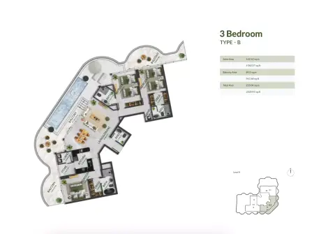 Plattegrond van 3 slaapkamers in Aqua Maya
