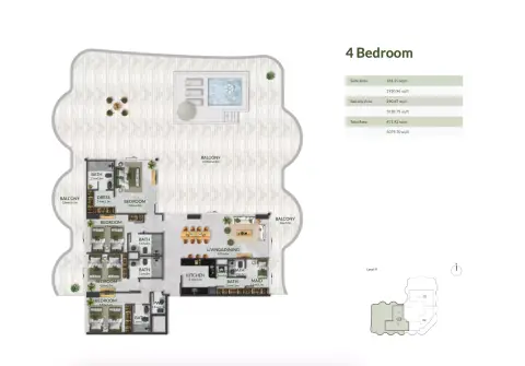 Plattegrond van 4 slaapkamers in Aqua Maya