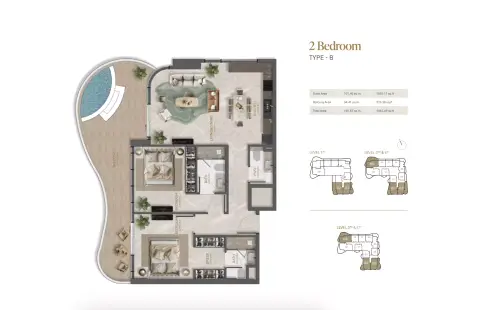 Plattegrond van 2 slaapkamers in La Perla