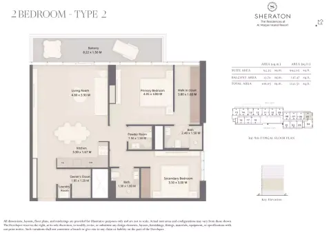 Plattegrond van 2 slaapkamers in The Residences at Sheraton Al Marjan Island Resort