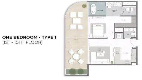 Plattegrond van 1 slaapkamer in Manta Bay