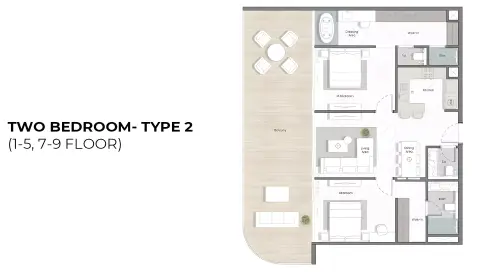 Plattegrond van 2 slaapkamers in Manta Bay
