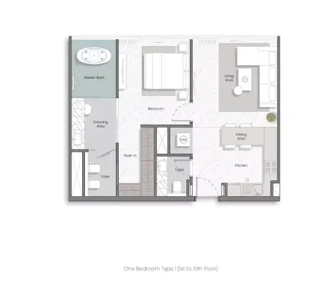 Plattegrond van 1 slaapkamer in Manta Bay
