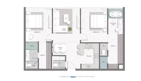 Plattegrond van 2 slaapkamers in Manta Bay