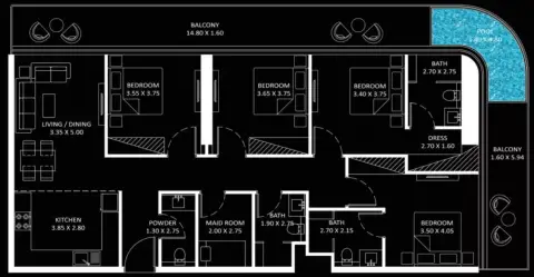 Plattegrond van 4 slaapkamers in Bayz 101