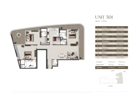 Plattegrond van 3 slaapkamers in Aquino