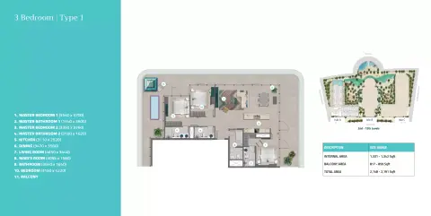 Plattegrond van 3 slaapkamers in Trio Isle