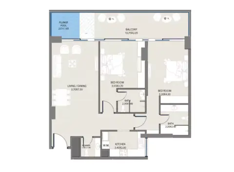 Plattegrond van 2 slaapkamers in Park Beach Residence phase 2 By park Group