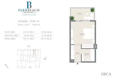 Plattegrond van Studio in Park Beach Residence