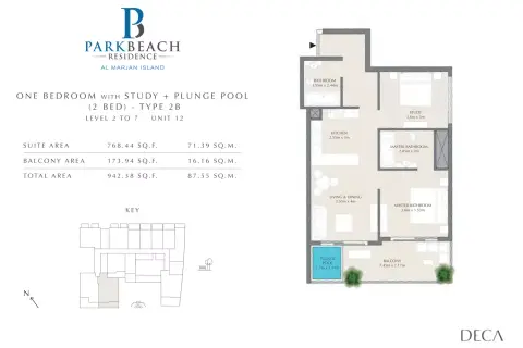 Plattegrond van 2 slaapkamers in Park Beach Residence