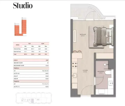 Plattegrond van Studio in Mirasol