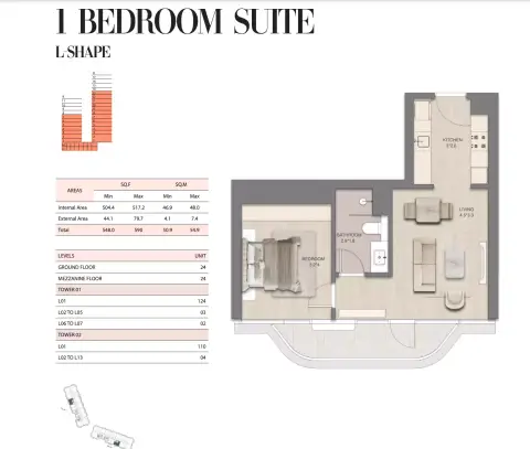 Plattegrond van 1 slaapkamer in Mirasol