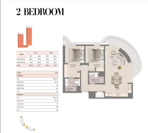 Plattegrond van 2 slaapkamers in Mirasol