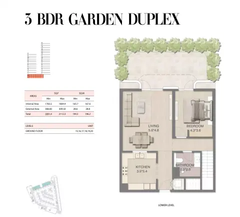 Plattegrond van 3 slaapkamers in Mirasol