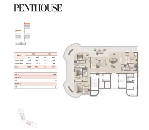 Plattegrond van 3 slaapkamers in Mirasol
