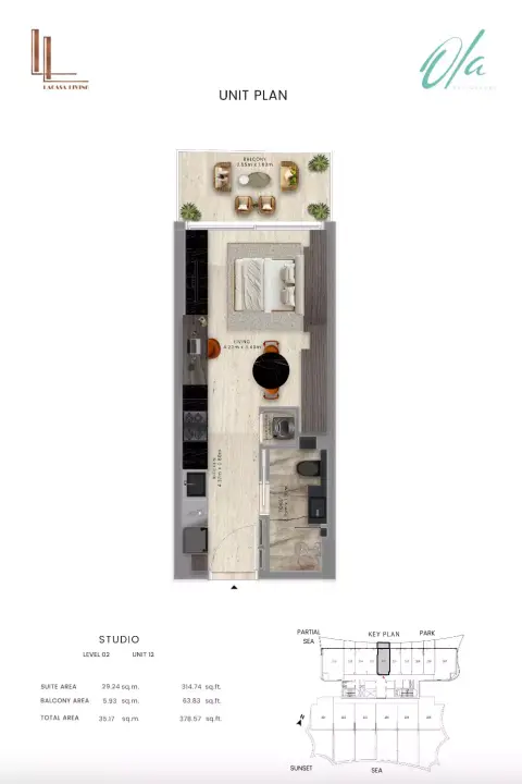 Plattegrond van Studio in Ola Residences