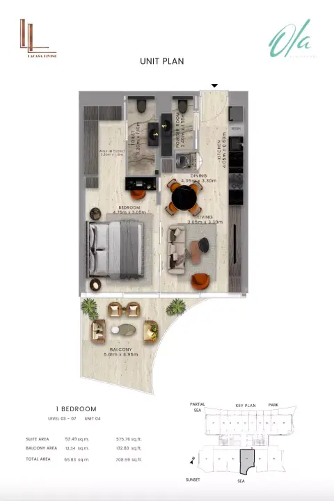 Plattegrond van 1 slaapkamer in Ola Residences