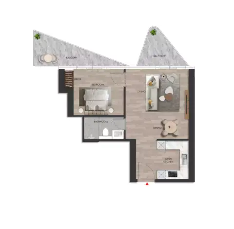 Plattegrond van 1 slaapkamer in The Beach Vista by Range