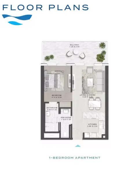 Plattegrond van 1 slaapkamer in Shoreline by Damac