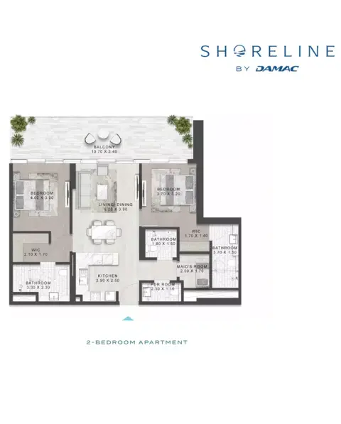 Plattegrond van 2 slaapkamers in Shoreline by Damac
