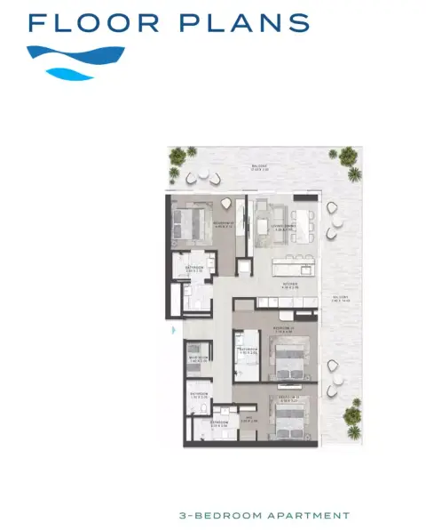Plattegrond van 3 slaapkamers in Shoreline by Damac
