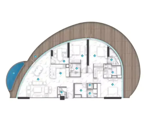 Plattegrond van 3 slaapkamers in Aqua Arc