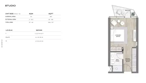 Plattegrond van Studio in Edge at Raha Island By RAK
