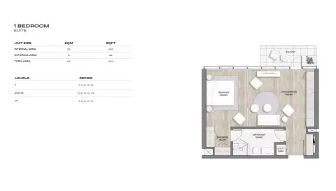Plattegrond van 1 slaapkamer in Edge at Raha Island By RAK