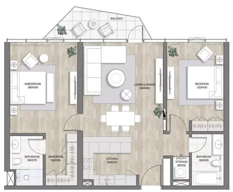 Plattegrond van 2 slaapkamers in Edge at Raha Island By RAK